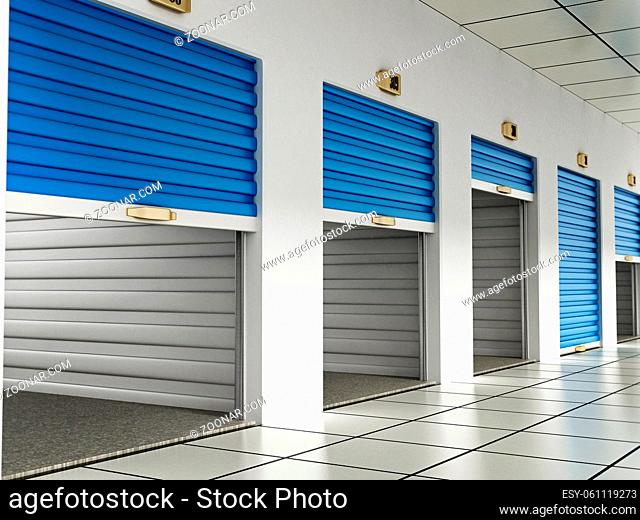 Storage rooms with open, closed and half open doors