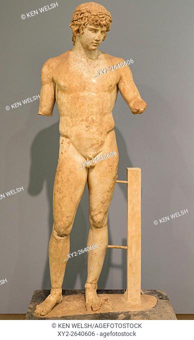 Delphi, Phocis, Greece. Delphi Archaeological museum. Cult statue of Antinoos or Antinous, circa 111-130, Bithynian-Greek youth and lover of the Roman emperor...