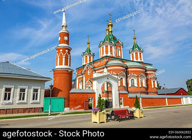 Kolomna, Russia - August 29, 2021: Exterior of the orthodox church of the Uspensky Brusensky women's monastery. Founded in 1552
