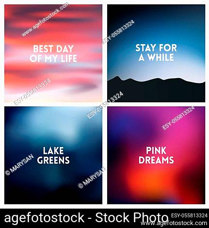 Abstract vector dark pink blurred background set. 4 colors set