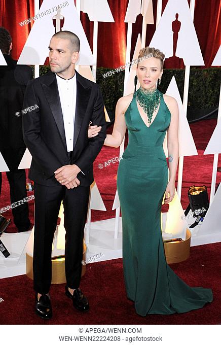 The 87th Annual Oscars held at Dolby Theatre - Red Carpet Arrivals Featuring: Scarlett Johansson, Romain Dauriac Where: Los Angeles, California