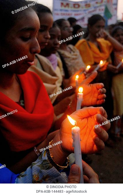Candle light protest by Diploma of Education (Ded) students at Azad Maidan in Bombay now Mumbai ; Maharashtra ; India