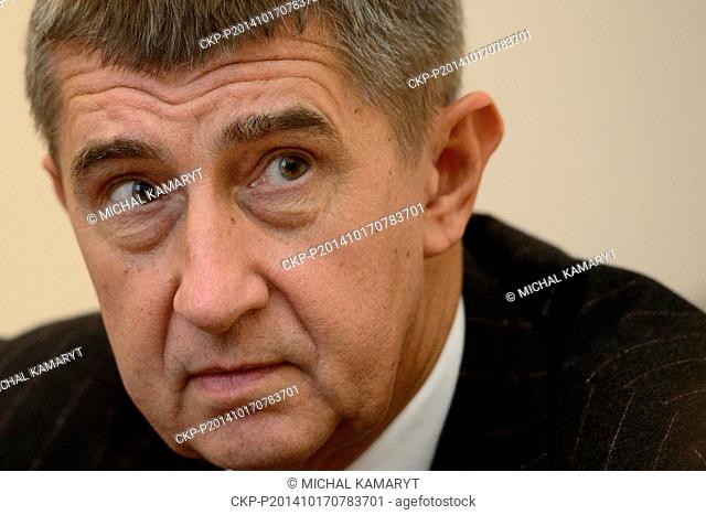 Andrej Babis, Czech minister of finance and chairman of the political part ANO, speaks during an interview with CTK in Prague, Czech Republic, October 17, 2014