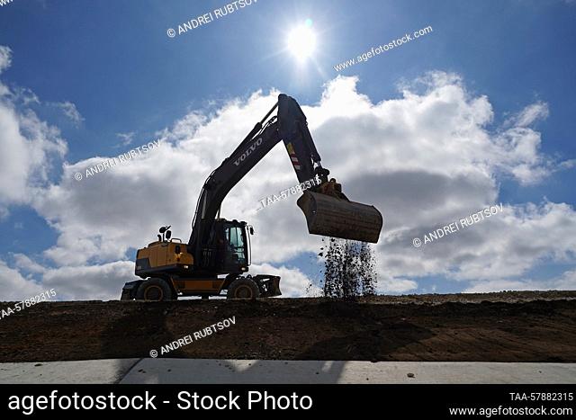 RUSSIA, REPUBLIC OF CRIMEA - MARCH 15, 2023: A road linking Simferopol, Yevpatoria, and Mirny bypassing the cities of Saki and Yevpatoria is under construction