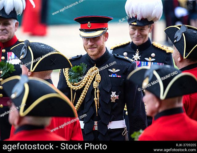 Harry, Duke of Sussex visits the Royal Hospital Chelsea to review the Chelsea Pensioners at the annual Founder’s Day Parade