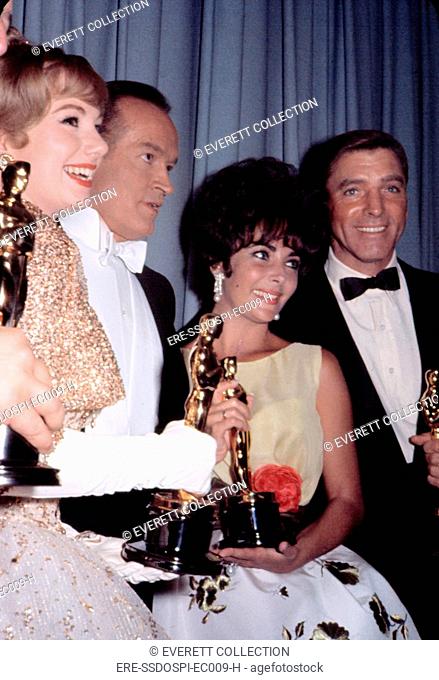 1960: SHIRLEY JONES [Best Supporting Actress, ELMER GANTRY], host BOB HOPE, ELIZABETH TAYLOR [Best Actress, BUTTERFIELD 8] and BURT LANCASTER [Best Actor
