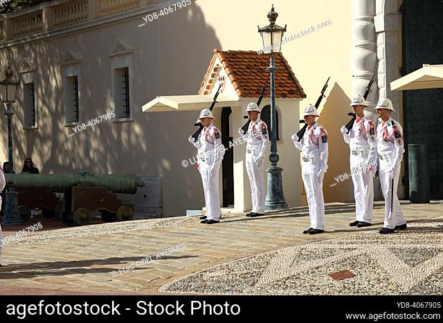 Changing of the Guard at the Palace of Monaco.At 11:55 a.m., every day, they are relieved of their post to be replaced by their peers
