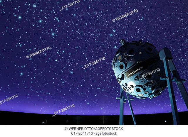 Germany, Bochum, Ruhr area, Westphalia, North Rhine-Westphalia, NRW, Zeiss Planetarium, interior view, auditorium, astronomy, spangled sky, starry conopy, dome