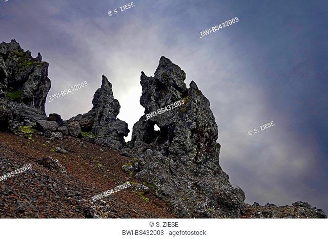 weirdly shaped lava rocks of Kolbeinsstadarfjall, Iceland, Snaefellsnes