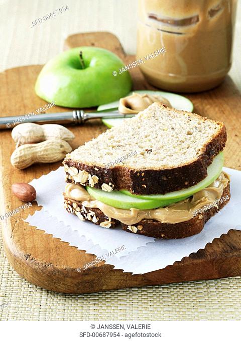 Peanut Butter and Apple Sandwich on Whole Grain Bread