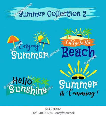 Summer labels, logos, illustration hand drawn tags and elements set for summer holiday, travel, beach vacation. Can use for banner, poster, apparel, ads