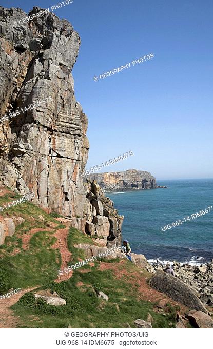 Carboniferous limestone cliffs, St Govan's Head bay, Pembrokeshire national park, Wales