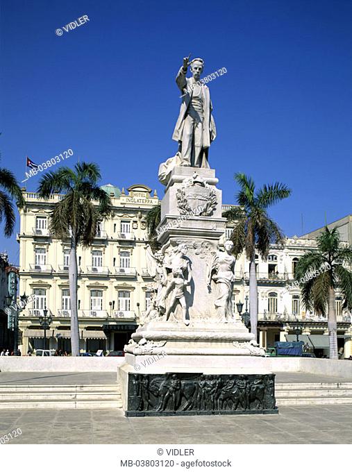 Cuba, Havanna, hotel 'Inglaterra',  Forecourt, monument 'Jose Marti, '  Central America, statue, statue, Freiheitsheld, Freedom fighters, background, theaters