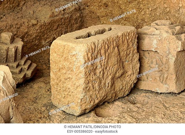 Tamprapat found carved portion of stone in Panhale Kazi caves ; Konkan ; Maharashtra ; India