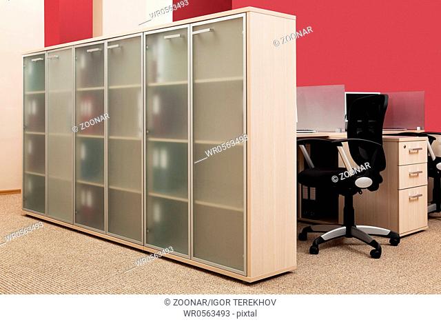 bookcase with folders