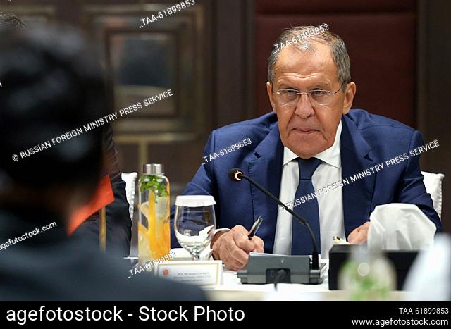 BANGLADESH, DHAKA - SEPTEMBER 7, 2023: Russia's Minister of Foreign Affairs Sergei Lavrov is seen during a meeting with Bangladesh's Minister of Foreign Affairs...