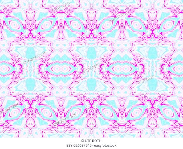 Abstract geometric seamless background. Extensive ornaments, diamond pattern in violet and purple shades with pastel blue and white elements