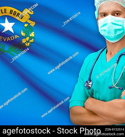 Surgeon with USA states flags on background - Nevada