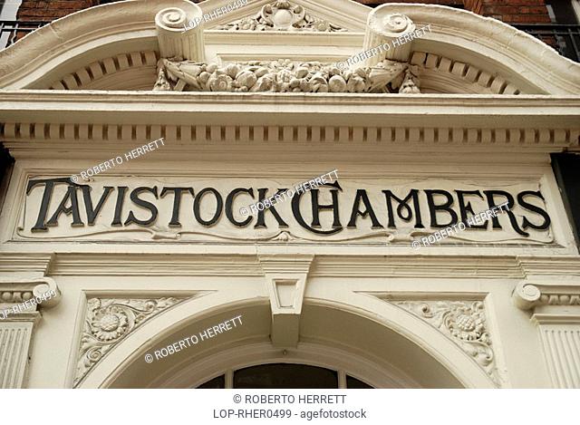 England, London, Holborn, Tavistock Chambers sign above entrance in Bloomsbury Way