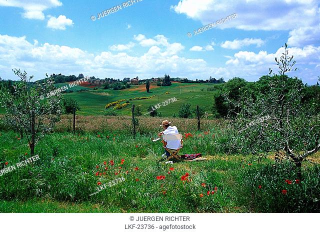 Landscapist, landscape near Montepulciano, Tuscany, Italy