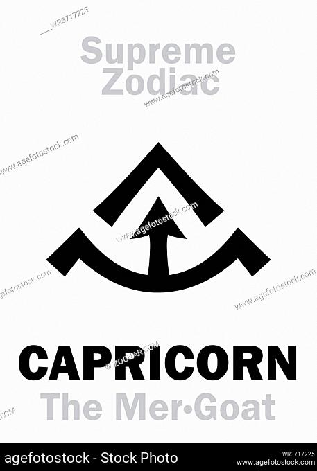 Astrology Alphabet: CAPRICORN (The Mer-Goat / The Sea-Goat), constellation Capricornus. Sign of Supreme Zodiac (Internal circle)