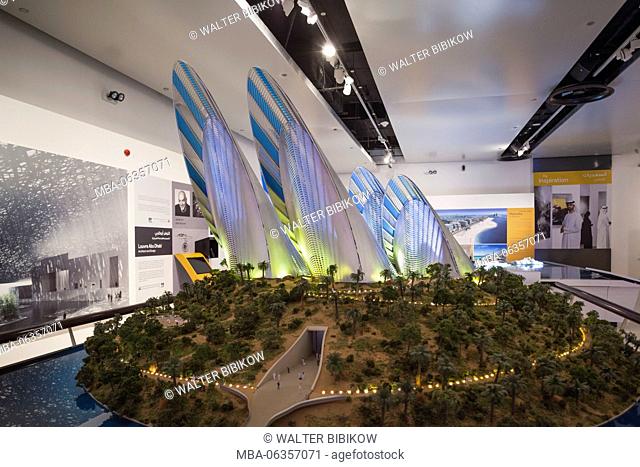 UAE, Abu Dhabi, Saadiyat Island, Manarat Al Saadiyat, welcome center for museum island development, scale model of Sheikh Zayed Museum