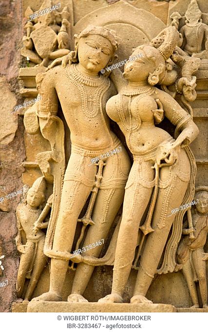 Relief depicting two lovers, Kandariya Mahadeva Temple, Western Group, Khajuraho Group of Monuments, UNESCO World Heritage Site, Khajuraho, Madhya Pradesh