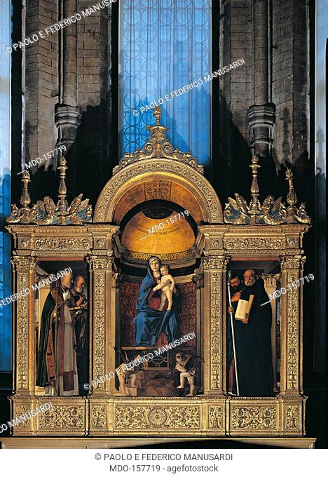 Frari Triptych, by Giovanni Bellini, 1485 - 1488 about, 15th Century, panel, cm 184 x 79. Italy, Veneto, Venice, Santa Maria Gloriosa dei Frari Basilica