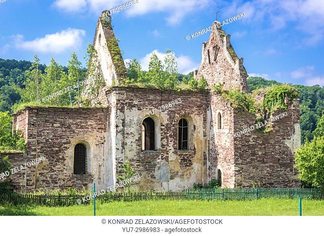 Exterior of ruined Church of the Assumption of the Virgin Mary next to former Chervonohorod town (aslo called Chervone) in Zalischyky region, Ukraine