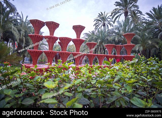 Elche Alicante Spain on February 24, 2021 red fountain at public park