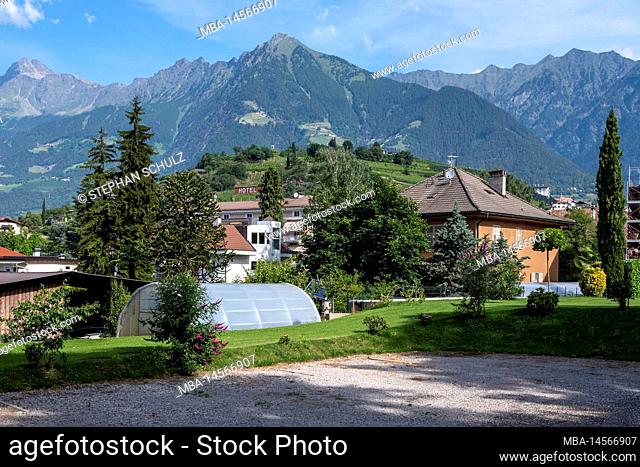 Greenhouse, garden, hotel complex, spa town Merano, South Tyrol, Italy