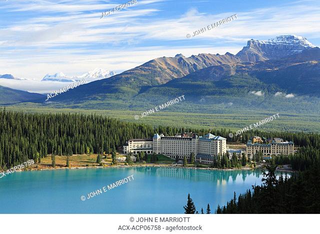The Fairmont Chateau Lake Louise hotel at Lake Louise, Banff National Park, Alberta, Canada