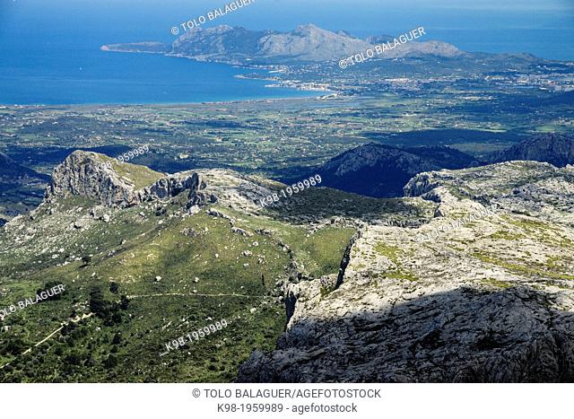 Cucuia of Fartarix and Llevant saw from Puig Tomir, 1104 meters, Escorca, Sierra de Tramontana, Majorca, Balearic Islands, Spain