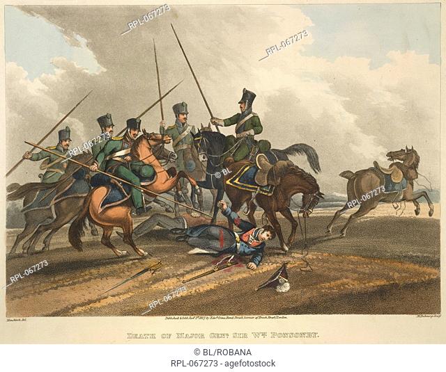 The death of Major General Sir William Ponsonby, at the Battle of Waterloo, killled by Polish lancers. Image taken from Historic, Military