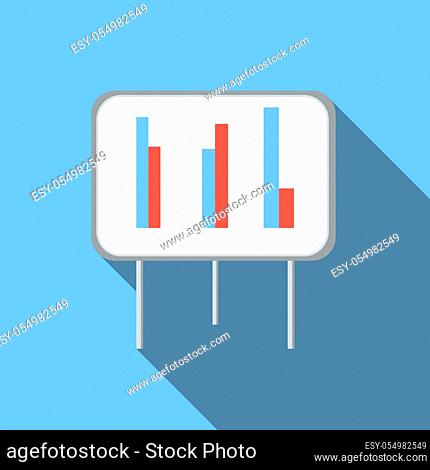 Graphic flat icon, colored flat image with long shadow on blue background