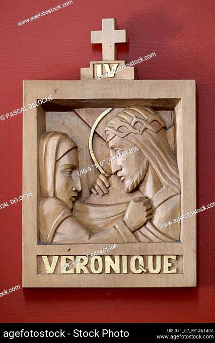 Passion of Christ. Way of the cross. Station 6. Veronica wipes the face of Jesus. Groisy. France
