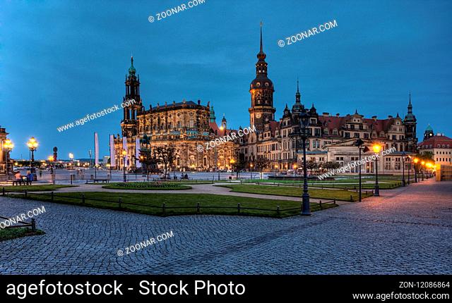 Dresden Castle - Residenzschloss Dresden. Dresden Cathedral - Cathedral of the Holy Trinity - Catholic Church of the Royal Court of Saxony - Katholische...