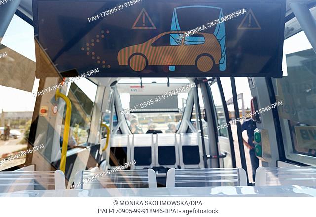Interior view of an autonomously driven bus of the type Navya Arma DL4 during a press meeting of the Dresden transport services (DVB) and the Transport...