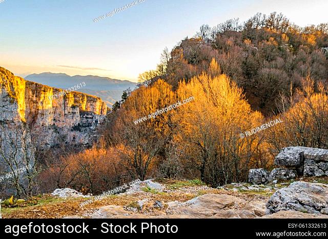 Day landscape scene at famous vikos aoos national park, greece