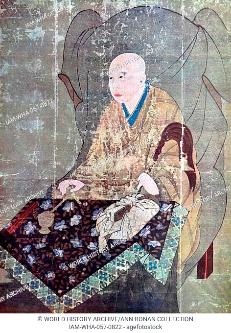 Portrait of Jishin Osho, monk from the Ritsu sect of the Saidaiji temple in Nara, Japan. painted on silk, Nanbokucho period, 14th century
