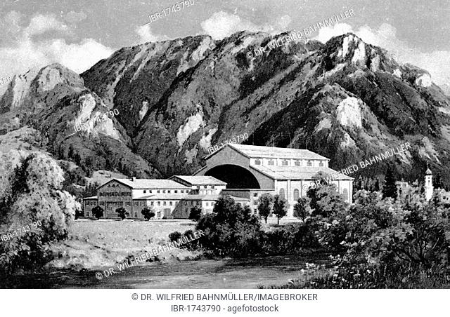 House of the Passion Play, black and white postcard, Passion Play Oberammergau 1934, Upper Bavaria, Germany, Europe