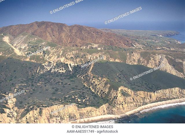Aerial over the eastern area of Santa Cruz Island, Channel Islands, California