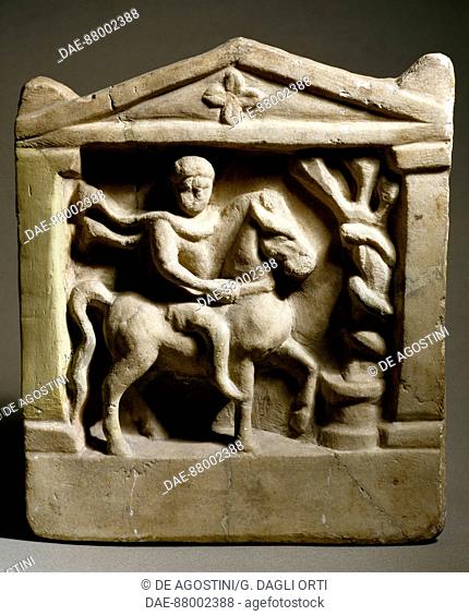Marble aedicule of a Thracian Horseman from Tomis, Romania. Roman Civilisation, 2nd-3rd century.  Bucharest, Muzeul National De Istorie Al Romaniei...