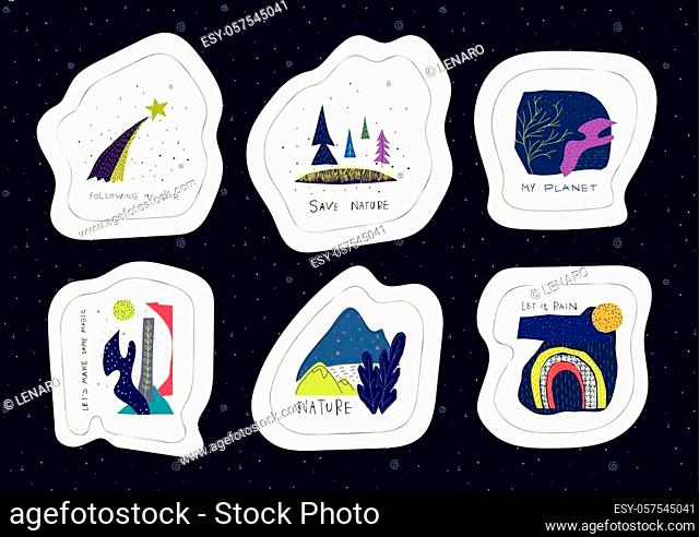 Universe Space nature Star cutout scircle sticker set moon balloon travel cosmos astronomy inspiration graphic design typography element