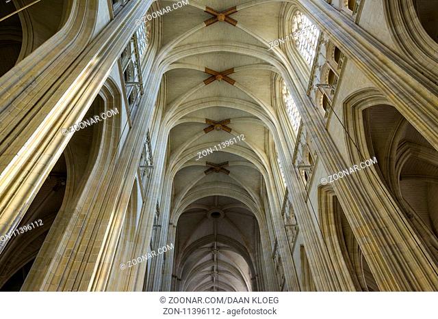 Ceiling and pillars of the cathedral of Nantes in France