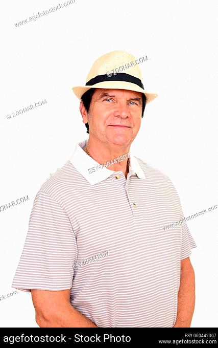 Studio shot of mature handsome tourist man ready for vacation isolated against white background