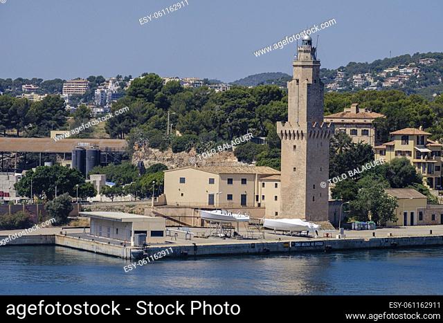 Portopí lighthouse, port of Palma, Mallorca, Balearic Islands, Spain