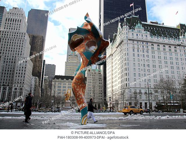 08 March 2018, USA, New York: A site-specific ""wind sculpture"" of the British-Nigerian artist Yinka Shonibare is erected at the South entrance of the Central...