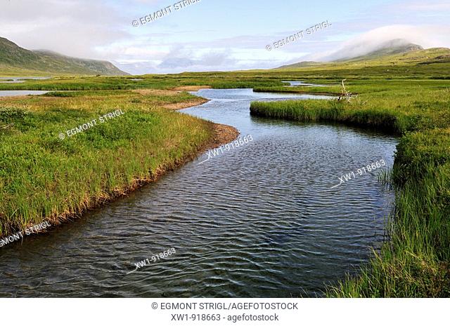 tundra valley with lakes, Torngat Mountains National Park, Newfoundland and Labrador, Canada