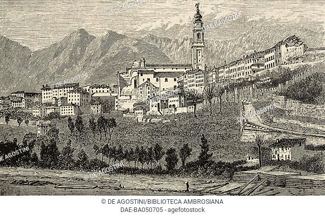 View of Belluno after the earthquake on June 29, 1873, Italy, illustration from L'Illustration, Journal Universel, No 1589, Volume LXII, August 9, 1873